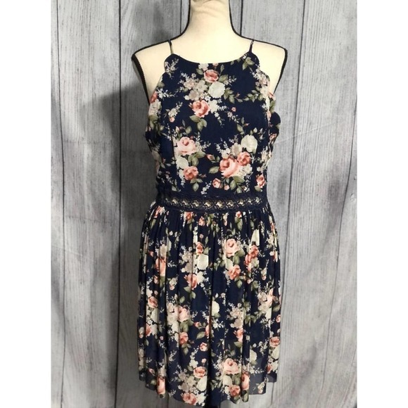 by & by Dresses & Skirts - by & by Sleeveless Crochet Floral Dress Blue Sz 13
